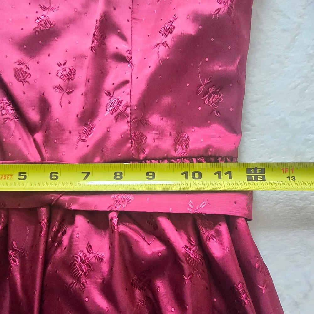 Vintage 80s Burgundy Floral Satin Jacquard Gown ILGWU Union Made Prom Dress 7-8 - Picture 13 of 16